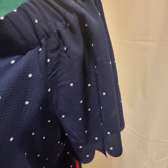 Elle NWT Off Shoulder Scalloped Blouse Navy & White Polka Dots Small - Picture 5 of 15